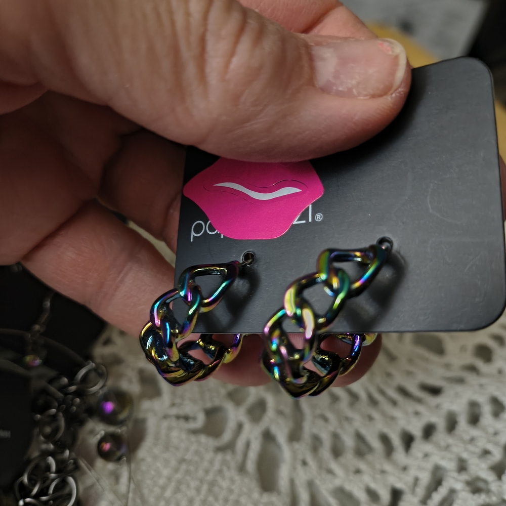 7 PC Paparazzi Oil Spill Heart Necklace Set NWT - Picture 13 of 16